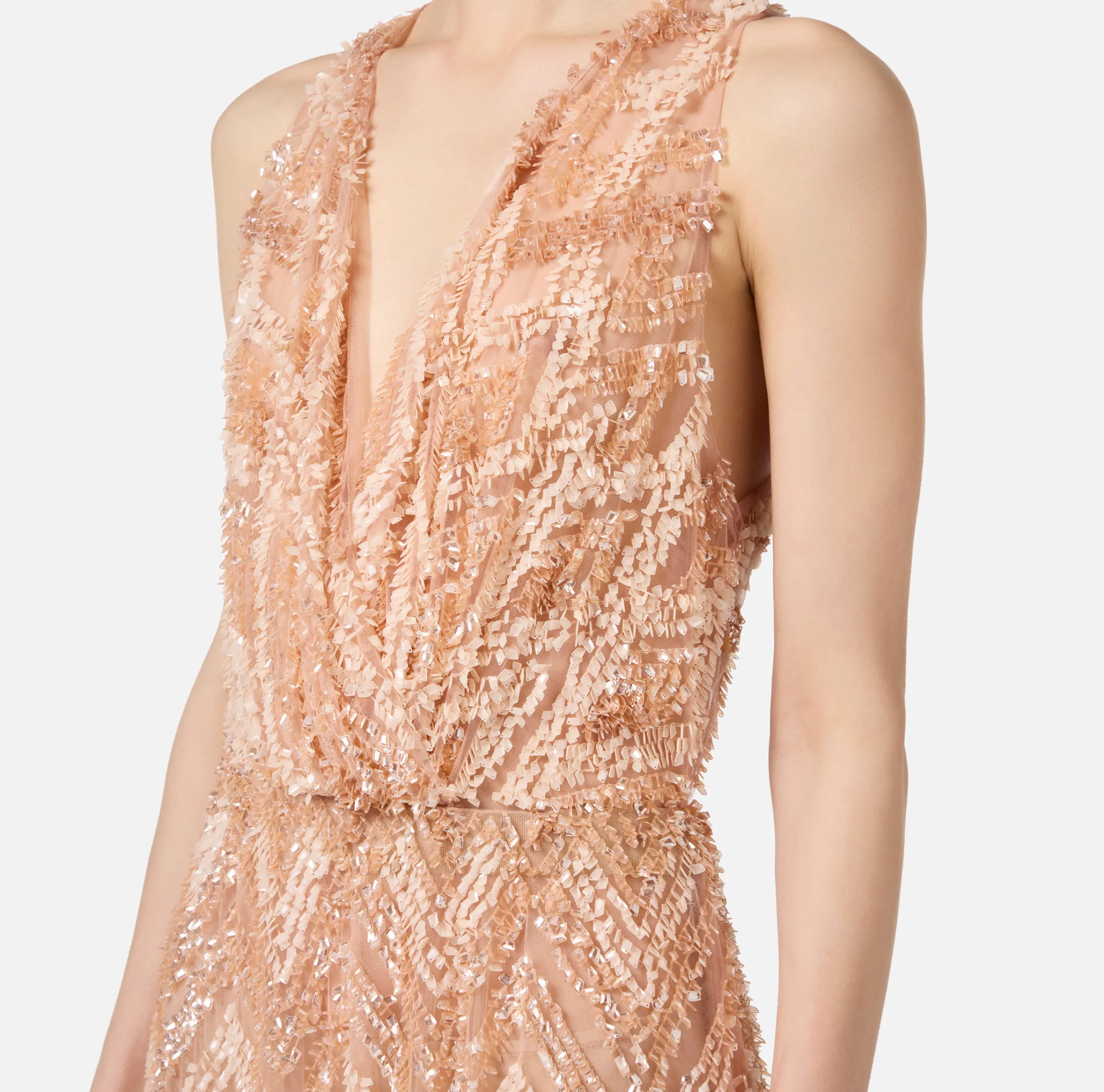 Abito red carpet in tulle con ricamo paillettes chevron