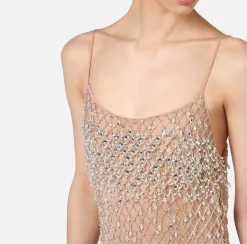 Abito red carpet in tulle ricamato con paillettes disegno losanga