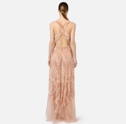 Abito red carpet in tulle con ricamo paillettes chevron