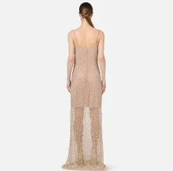 Abito red carpet in tulle ricamato con paillettes disegno losanga