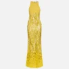Abito red carpet ricamato con frange d'organza