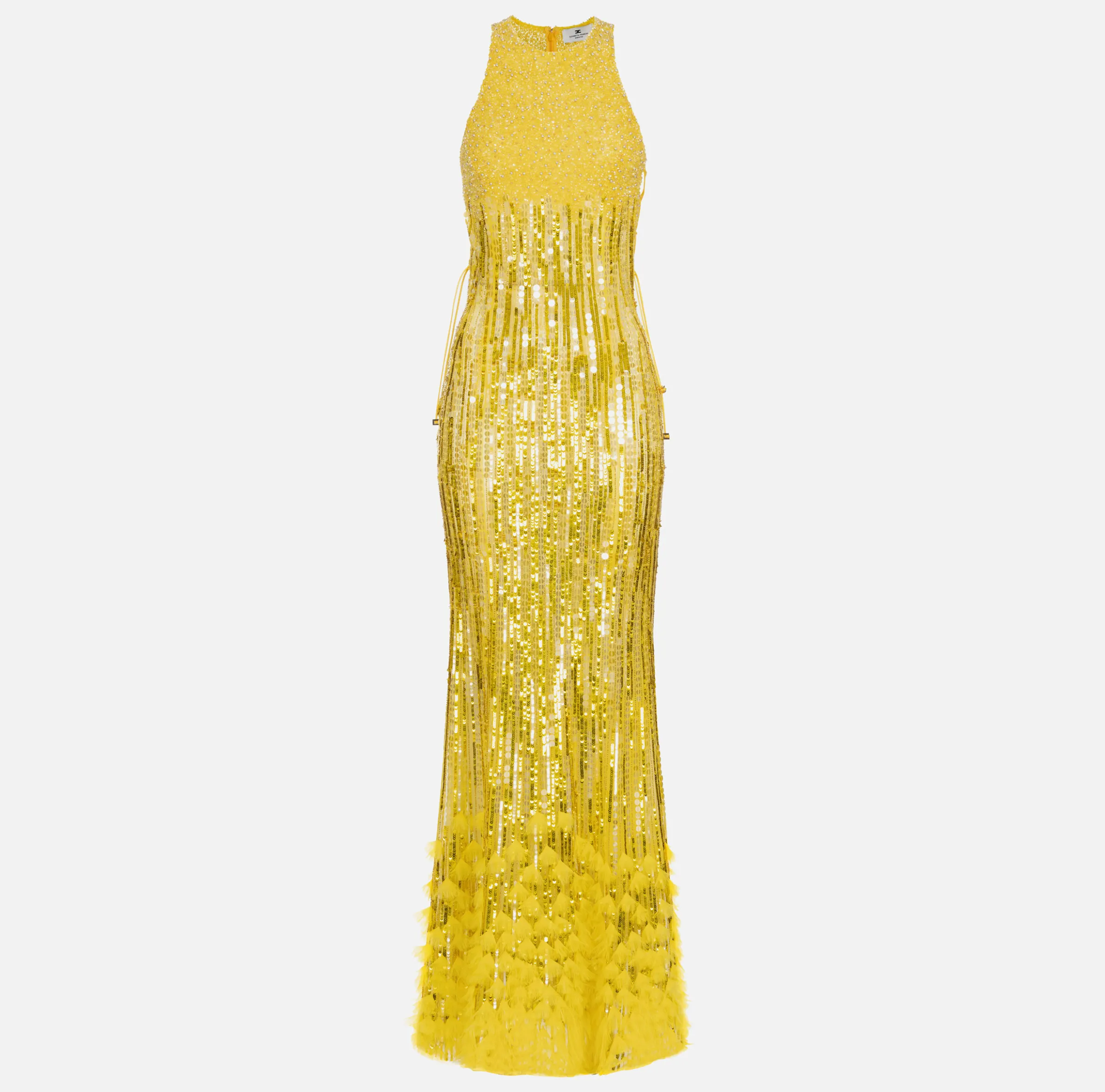 Abito red carpet ricamato con frange d'organza