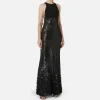 Abito red carpet ricamato con frange d'organza