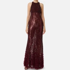 Abito red carpet ricamato con frange d'organza