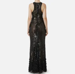 Abito red carpet ricamato con frange d'organza