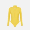 Body in jersey con drappeggio e placca logo