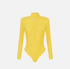 Body in jersey con drappeggio e placca logo