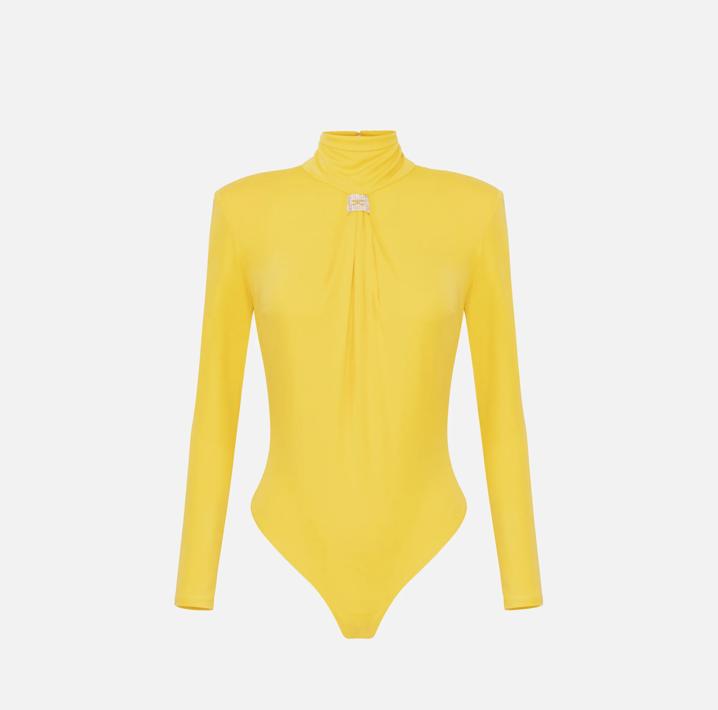 Body in jersey con drappeggio e placca logo
