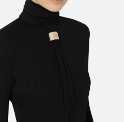 Body in jersey con drappeggio e placca logo