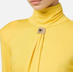 Body in jersey con drappeggio e placca logo