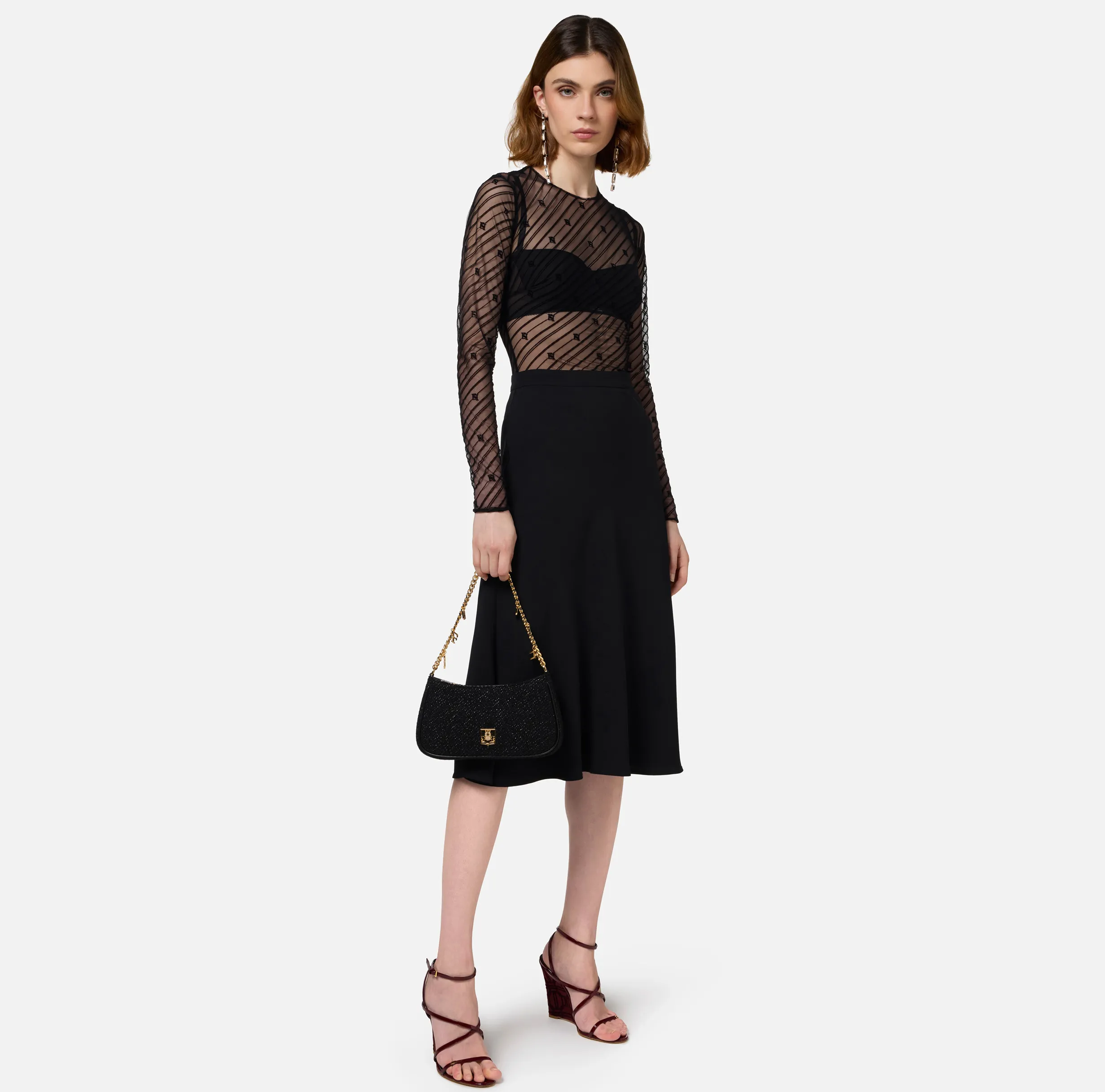 Body in tulle flock disegno diagonale