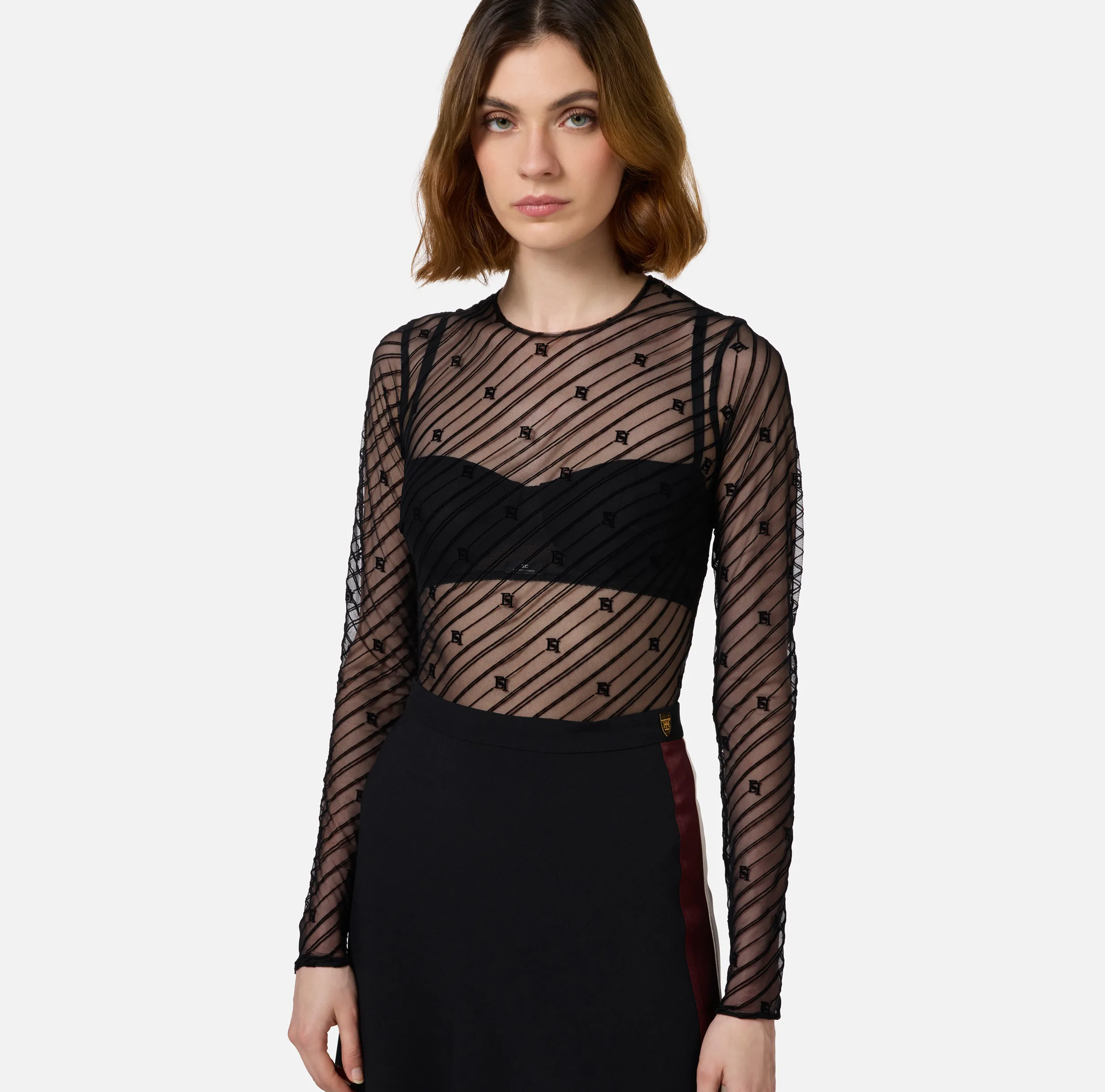 Body in tulle flock disegno diagonale