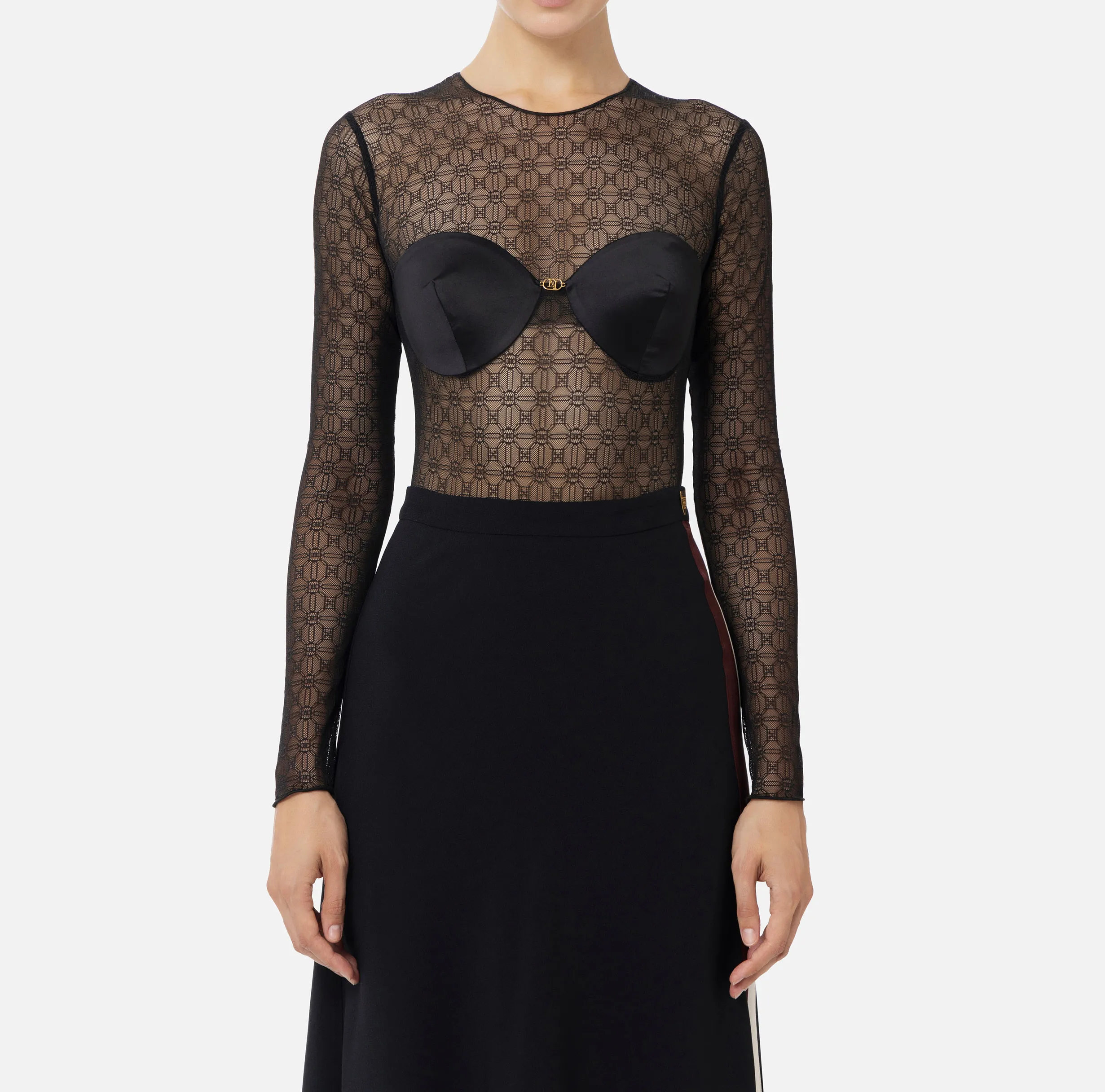 Body in tulle jacquard con coppe