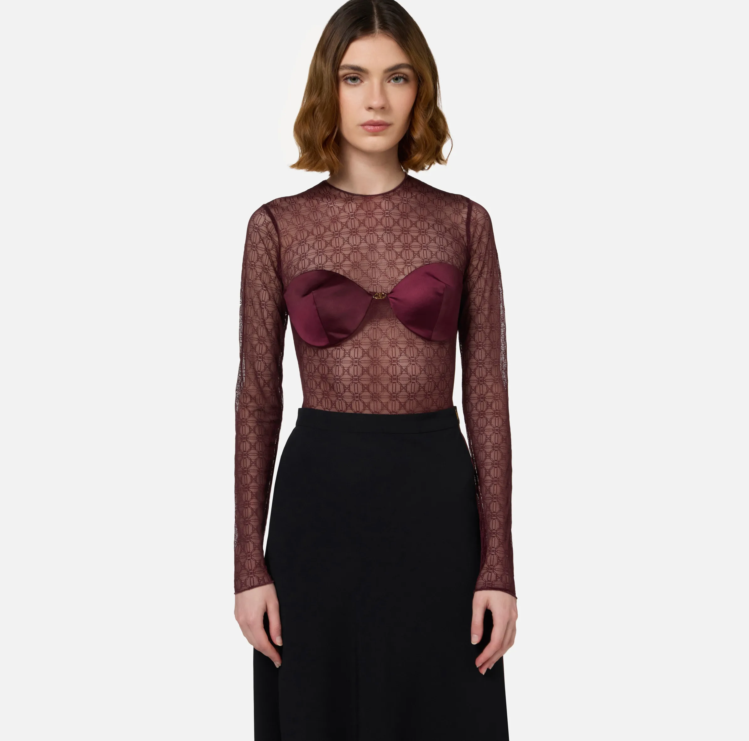 Body in tulle jacquard con coppe