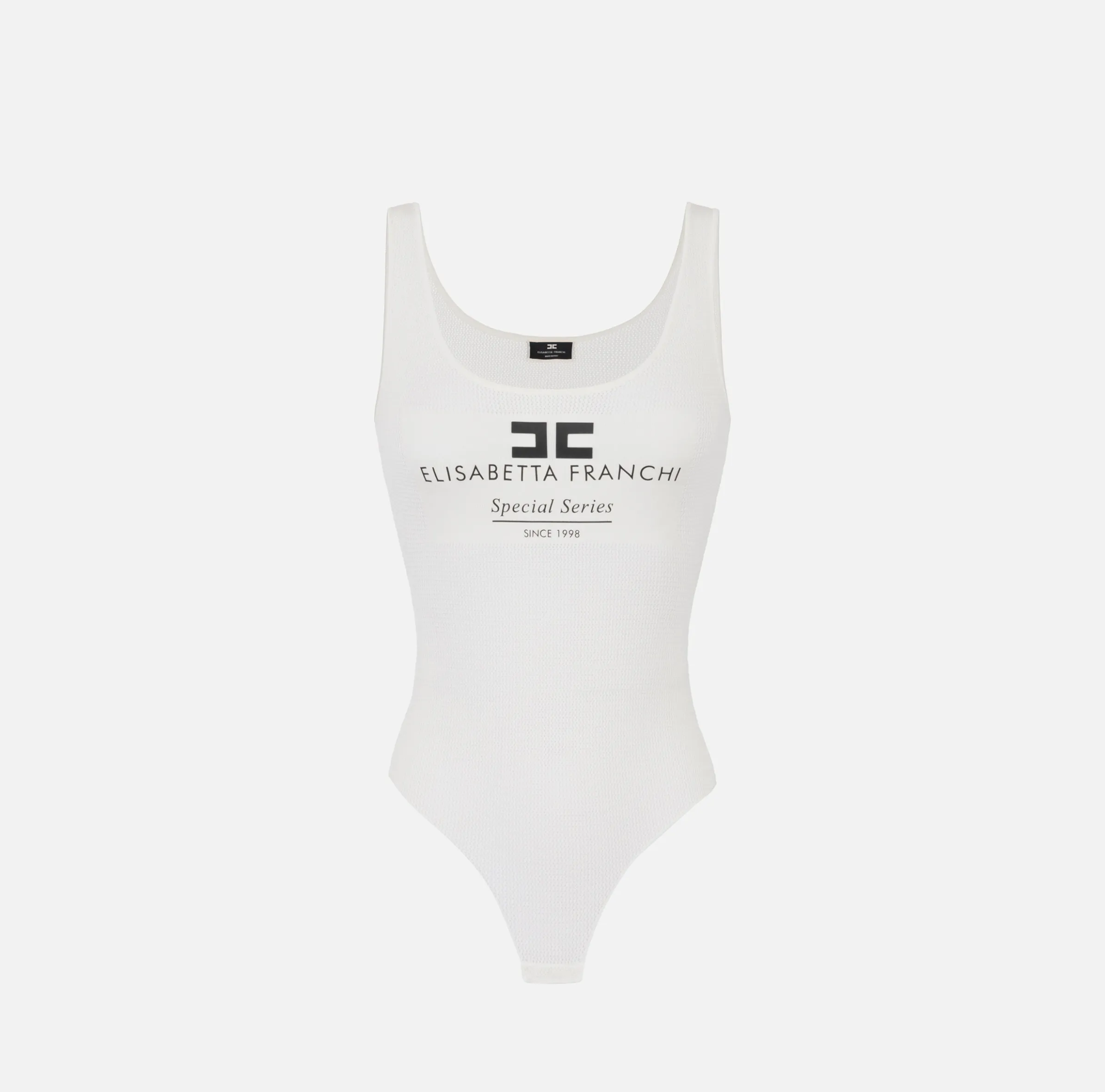 Body in viscosa punto rete con intarsio