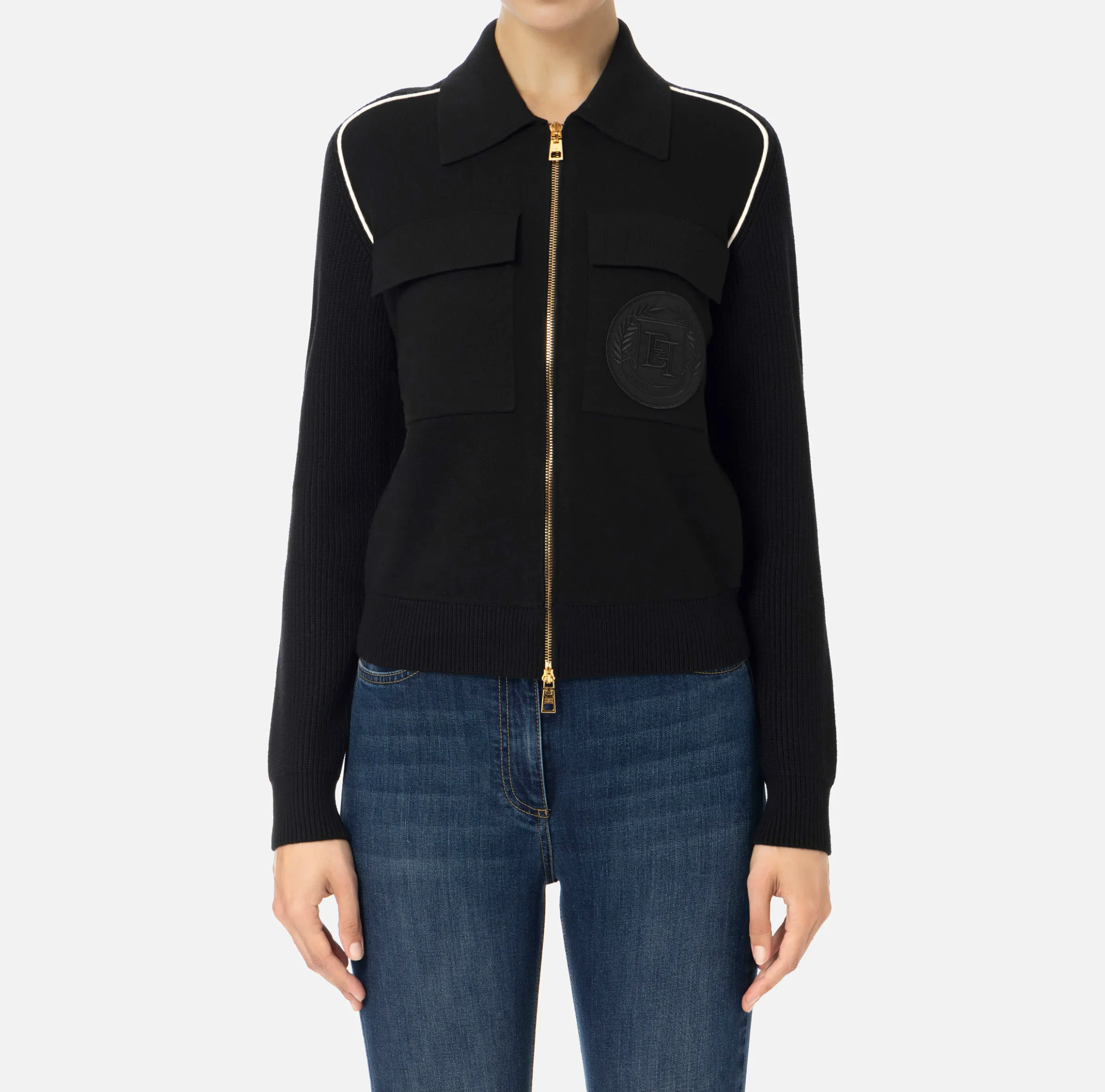 Bomber in viscosa con patch logo