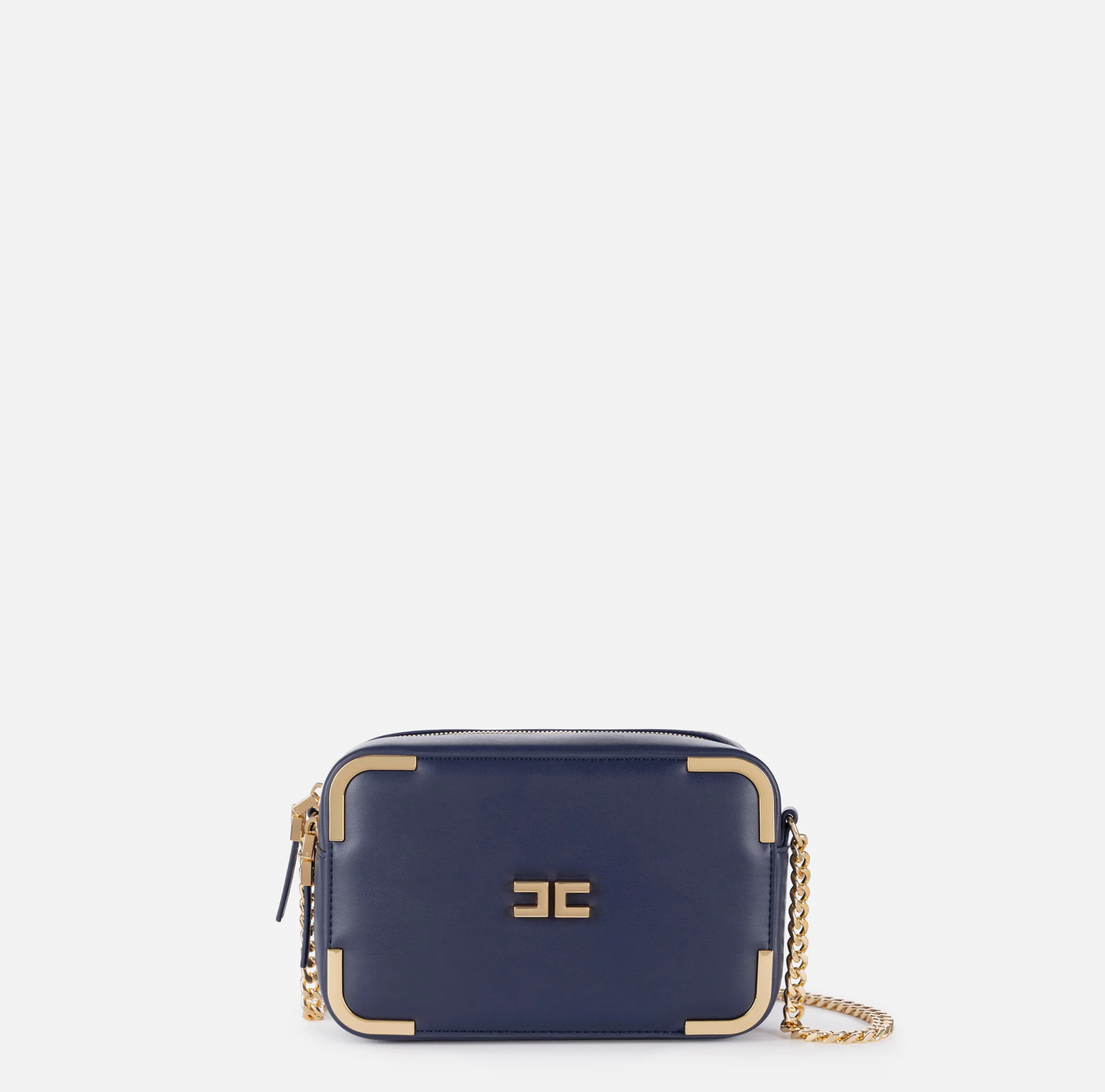 Borsa a tracolla in materiale effetto pelle con angoli in metallo