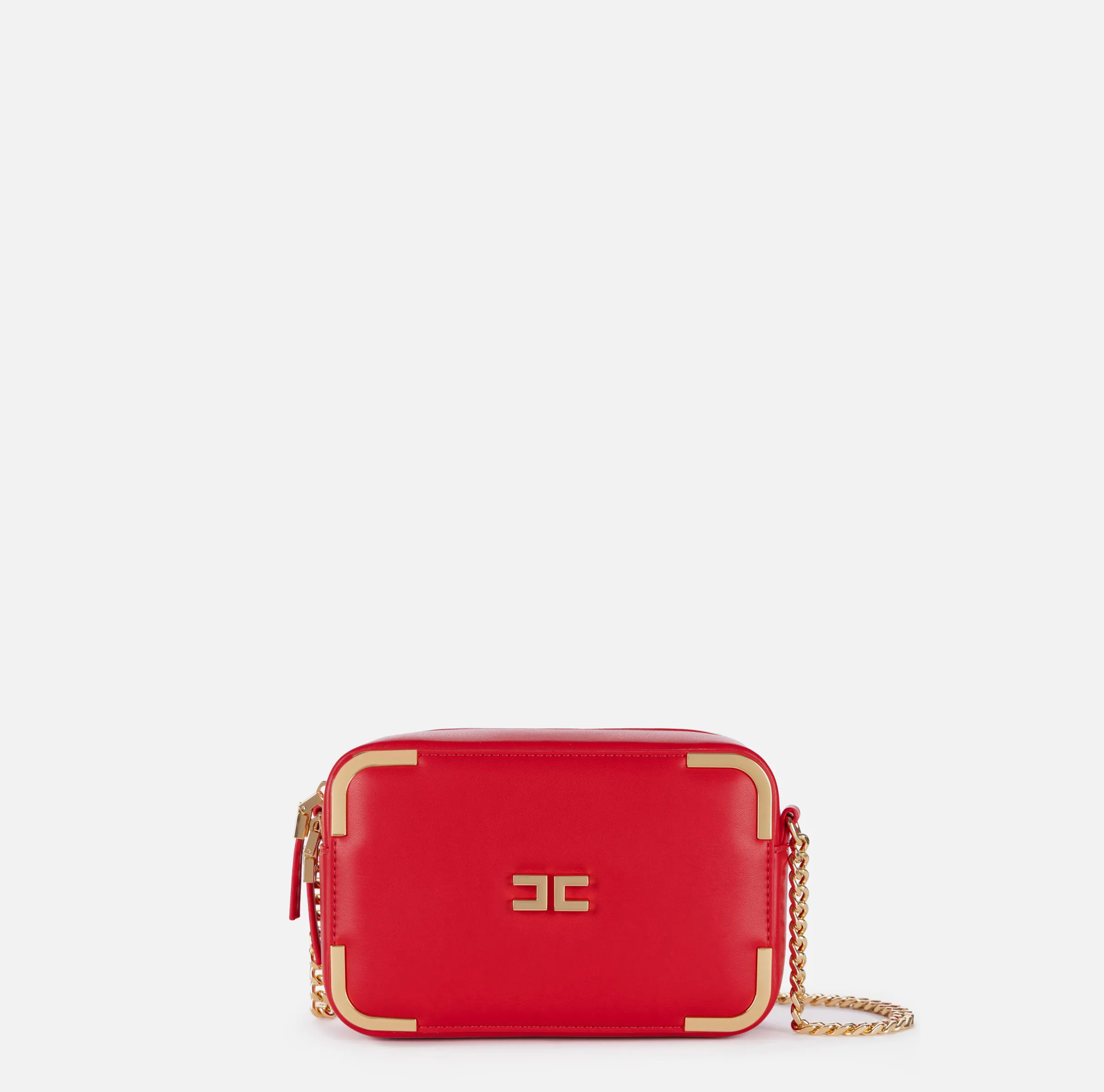 Borsa a tracolla in materiale effetto pelle con angoli in metallo