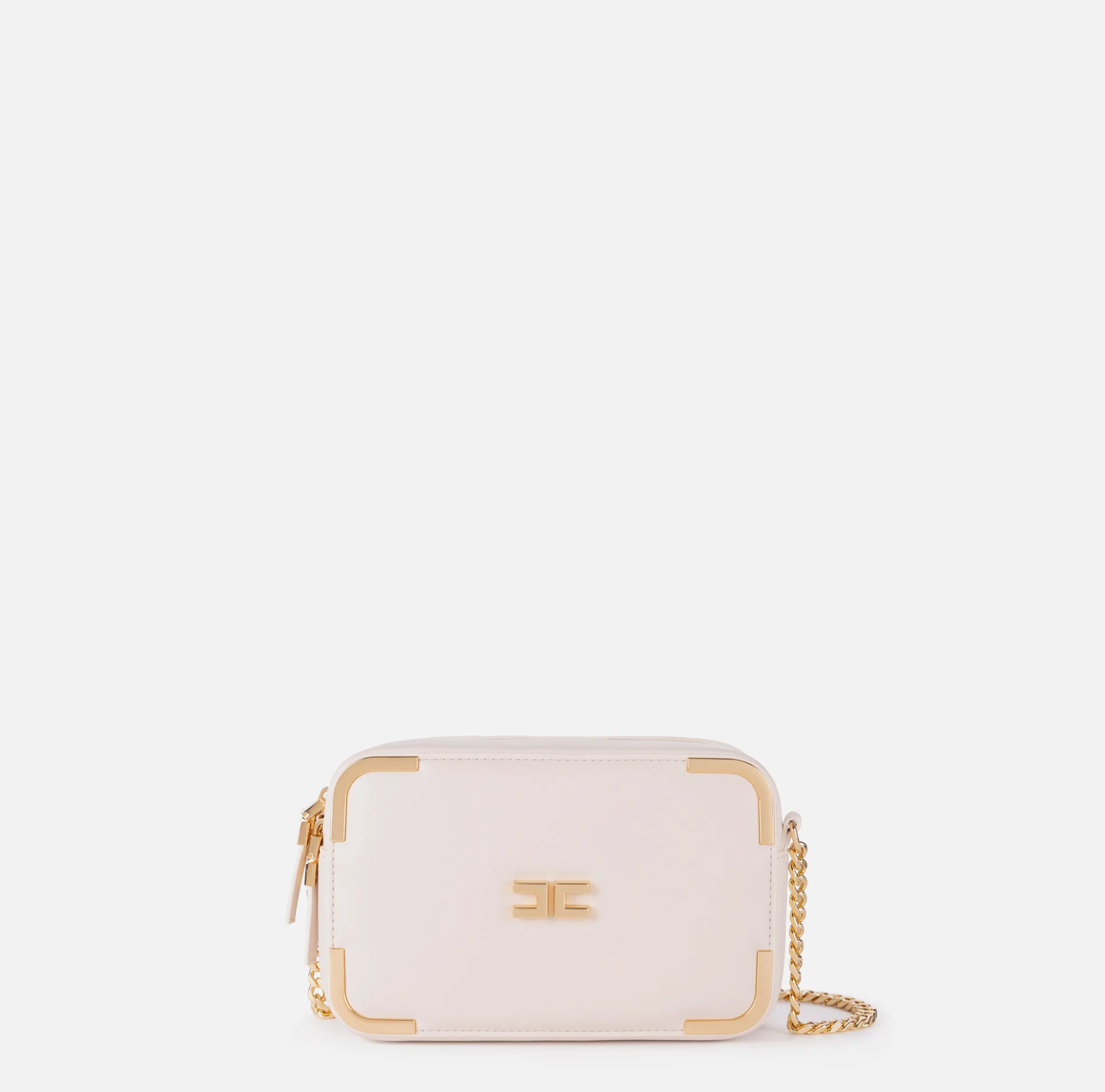Borsa a tracolla in materiale effetto pelle con angoli in metallo