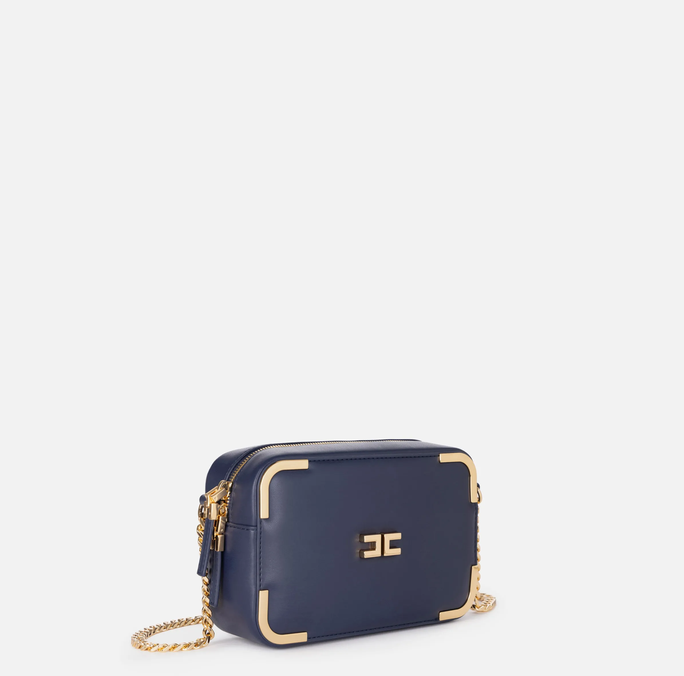 Borsa a tracolla in materiale effetto pelle con angoli in metallo