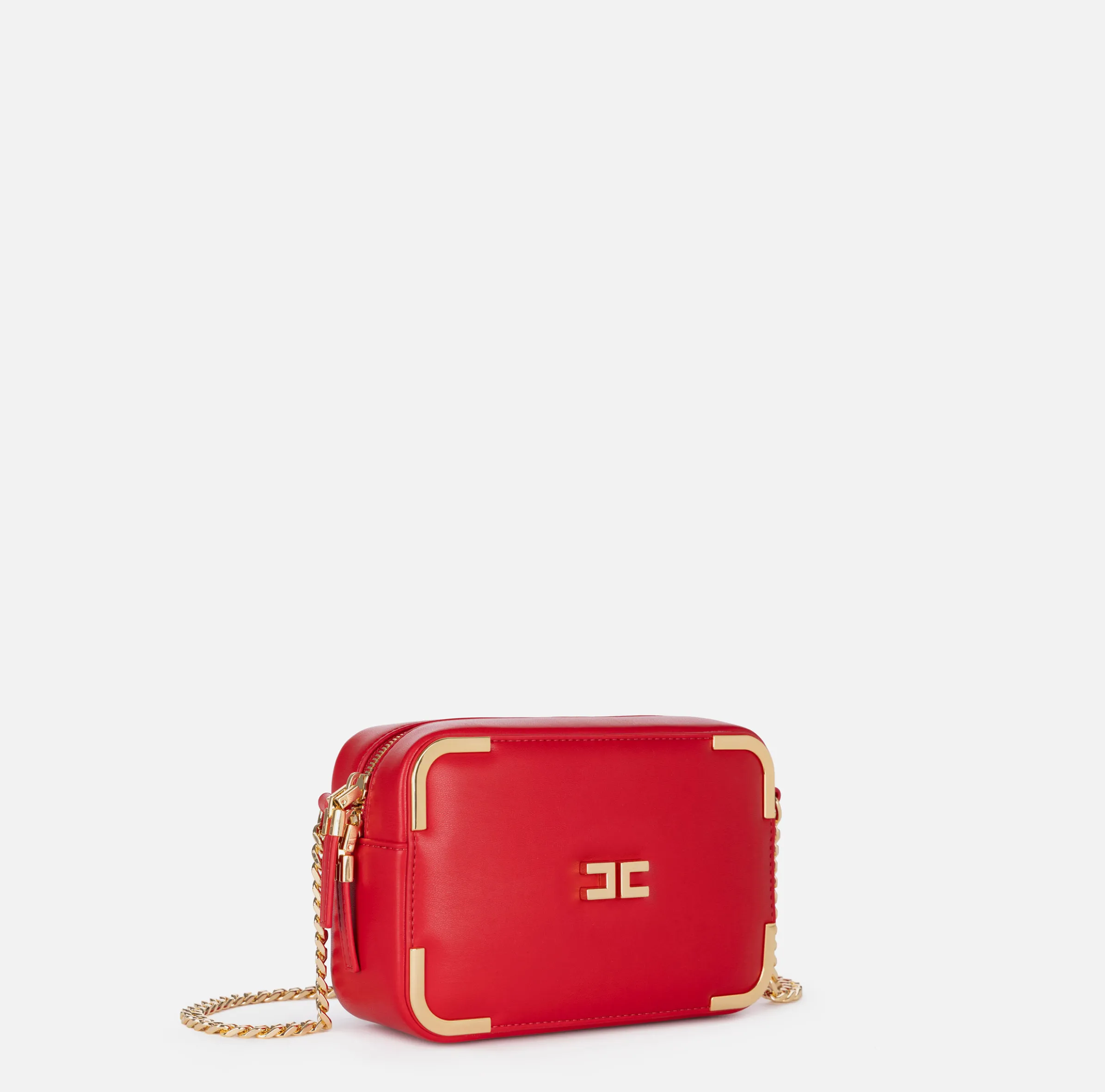 Borsa a tracolla in materiale effetto pelle con angoli in metallo