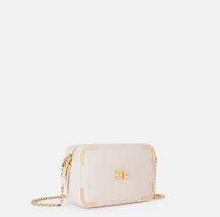 Borsa a tracolla in materiale effetto pelle con angoli in metallo