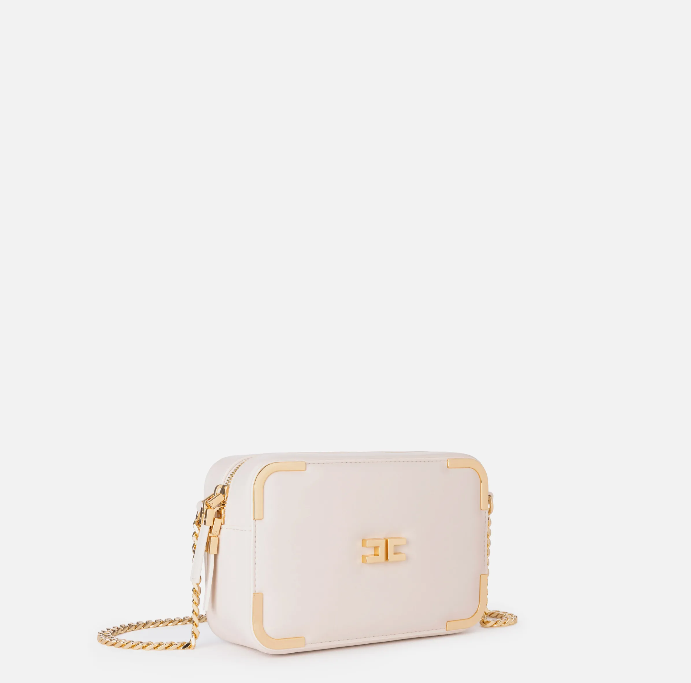 Borsa a tracolla in materiale effetto pelle con angoli in metallo