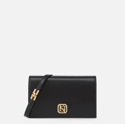 Borsa a tracolla in nappa con placca logo