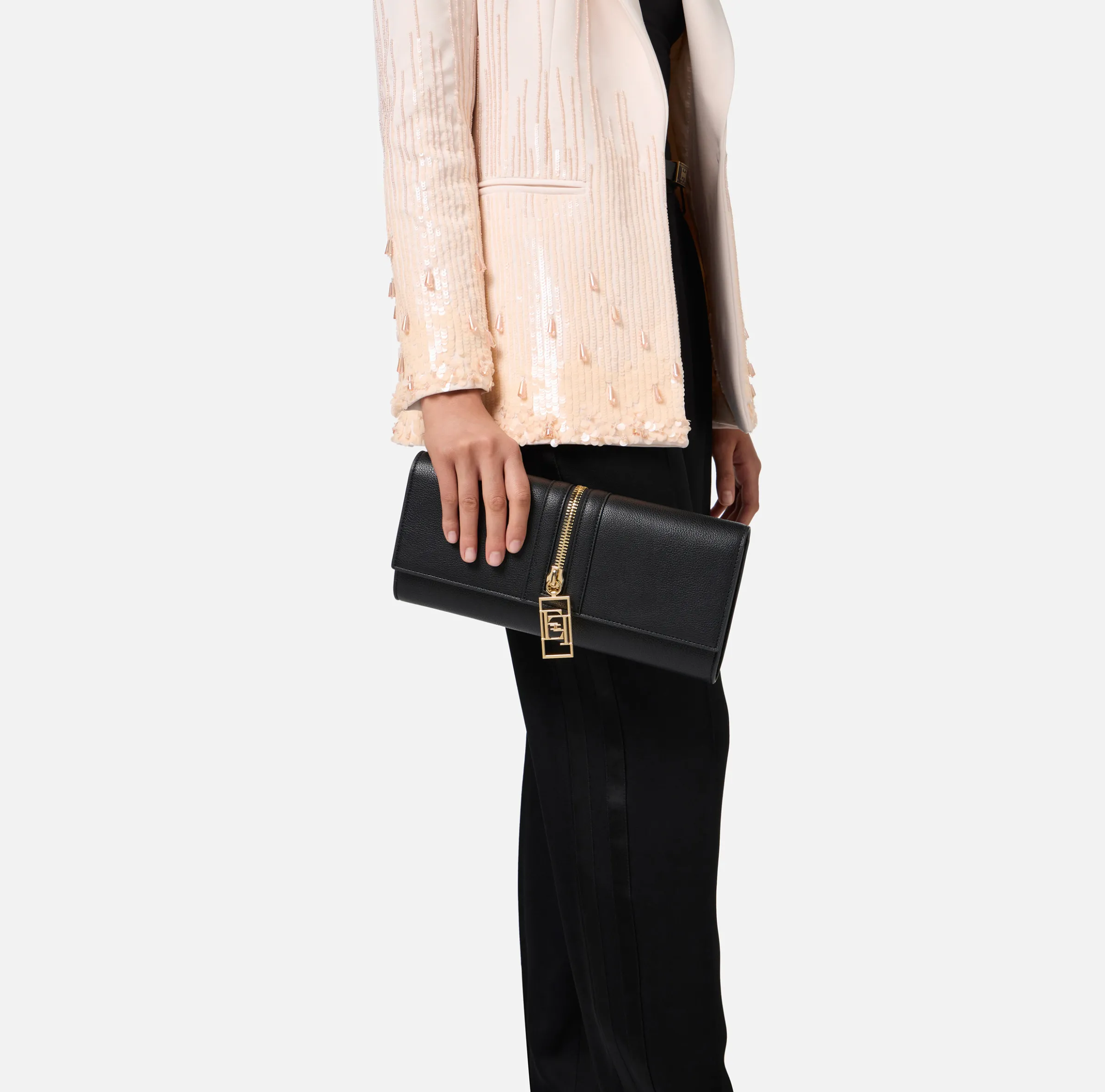 Borsa baguette in materiale effetto pelle con zip