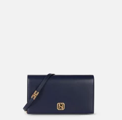 Borsa baguette in nappa con placca logo