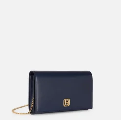 Borsa baguette in nappa con placca logo