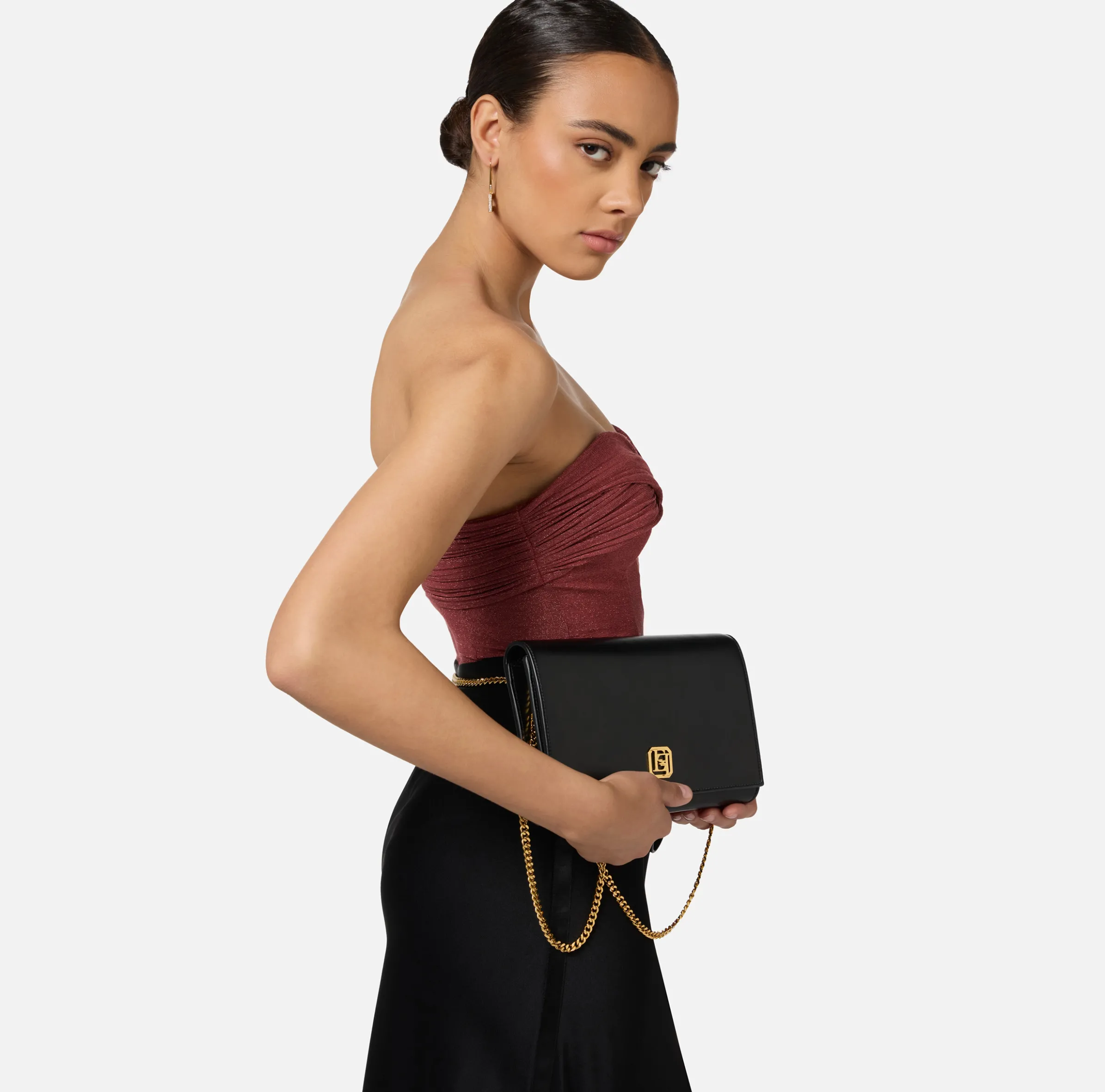 Borsa baguette in nappa con placca logo