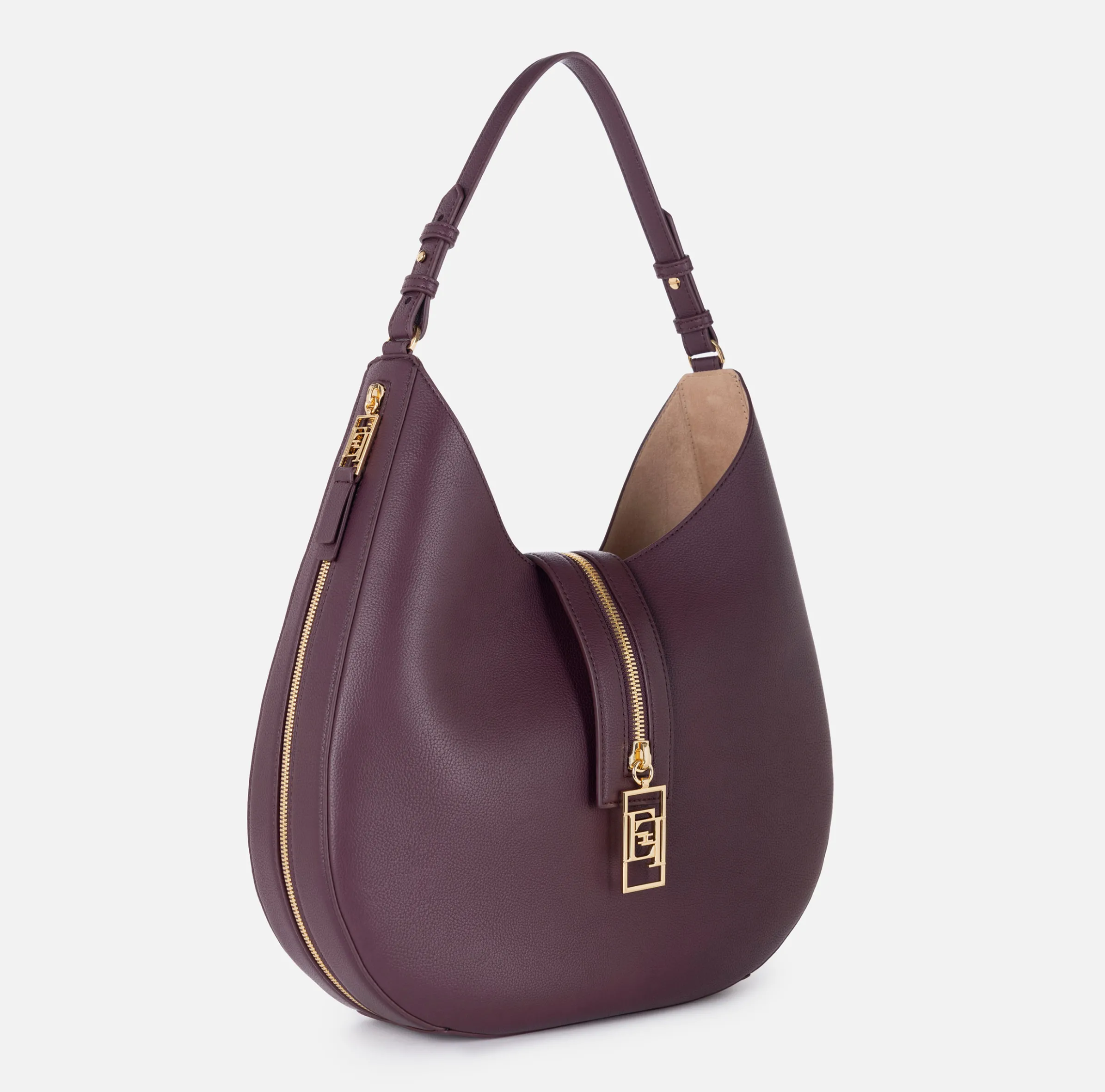 Borsa hobo grande in materiale effetto pelle con zip