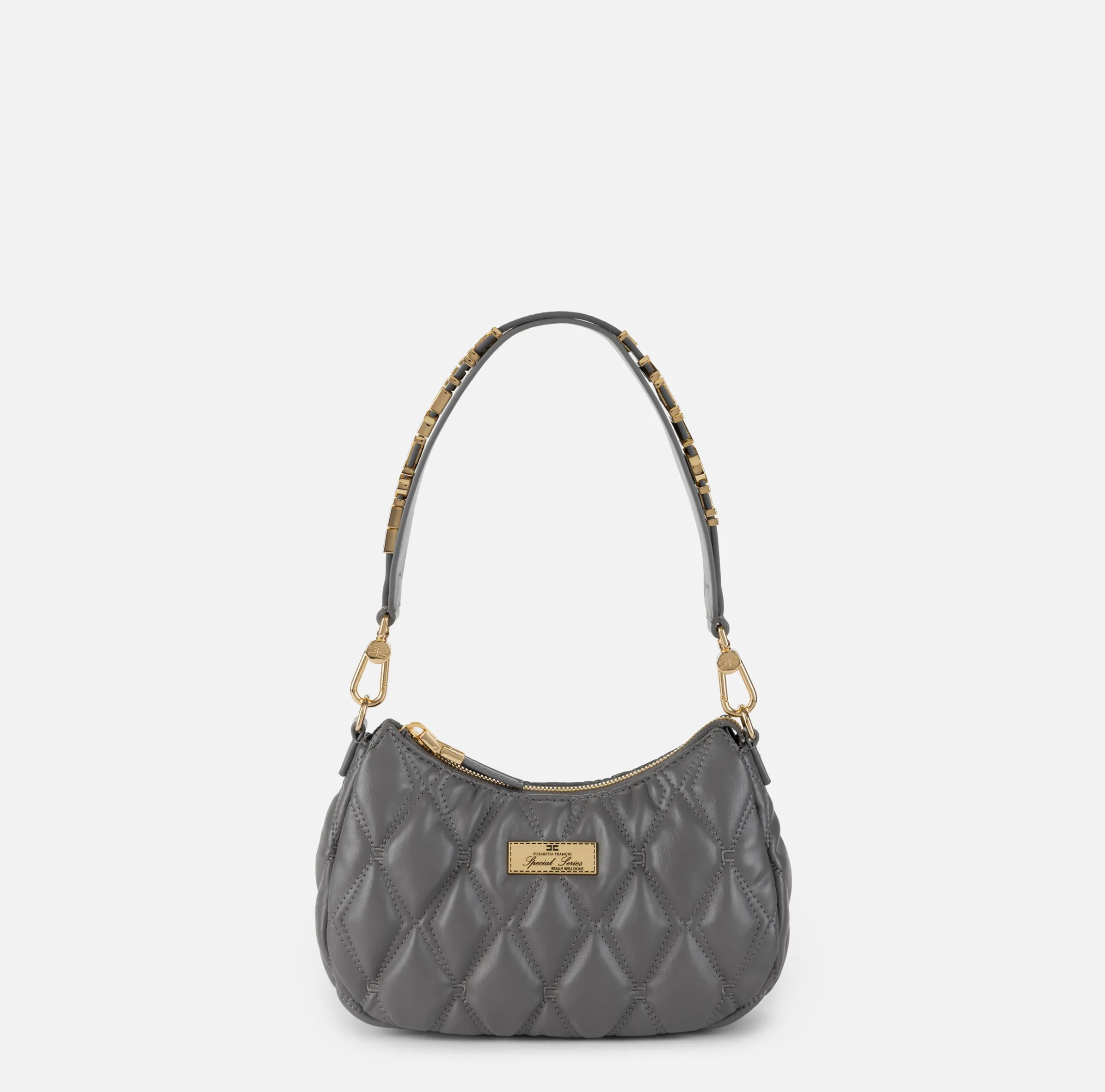Borsa hobo in tessuto embossed con lettering