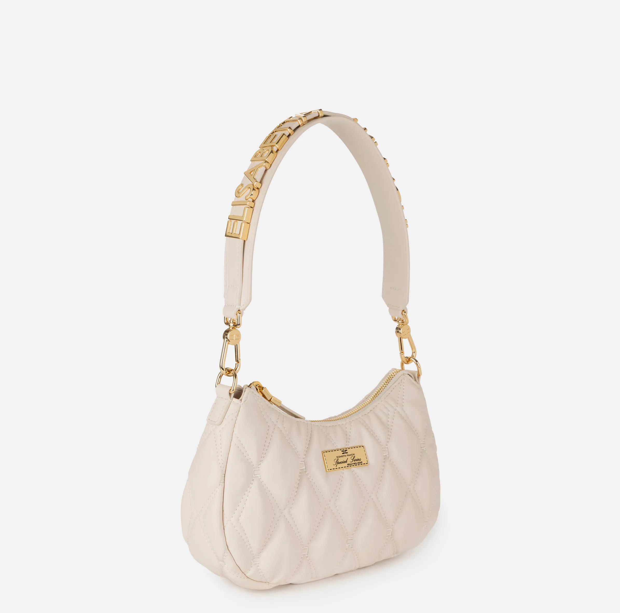 Borsa hobo in tessuto embossed con lettering