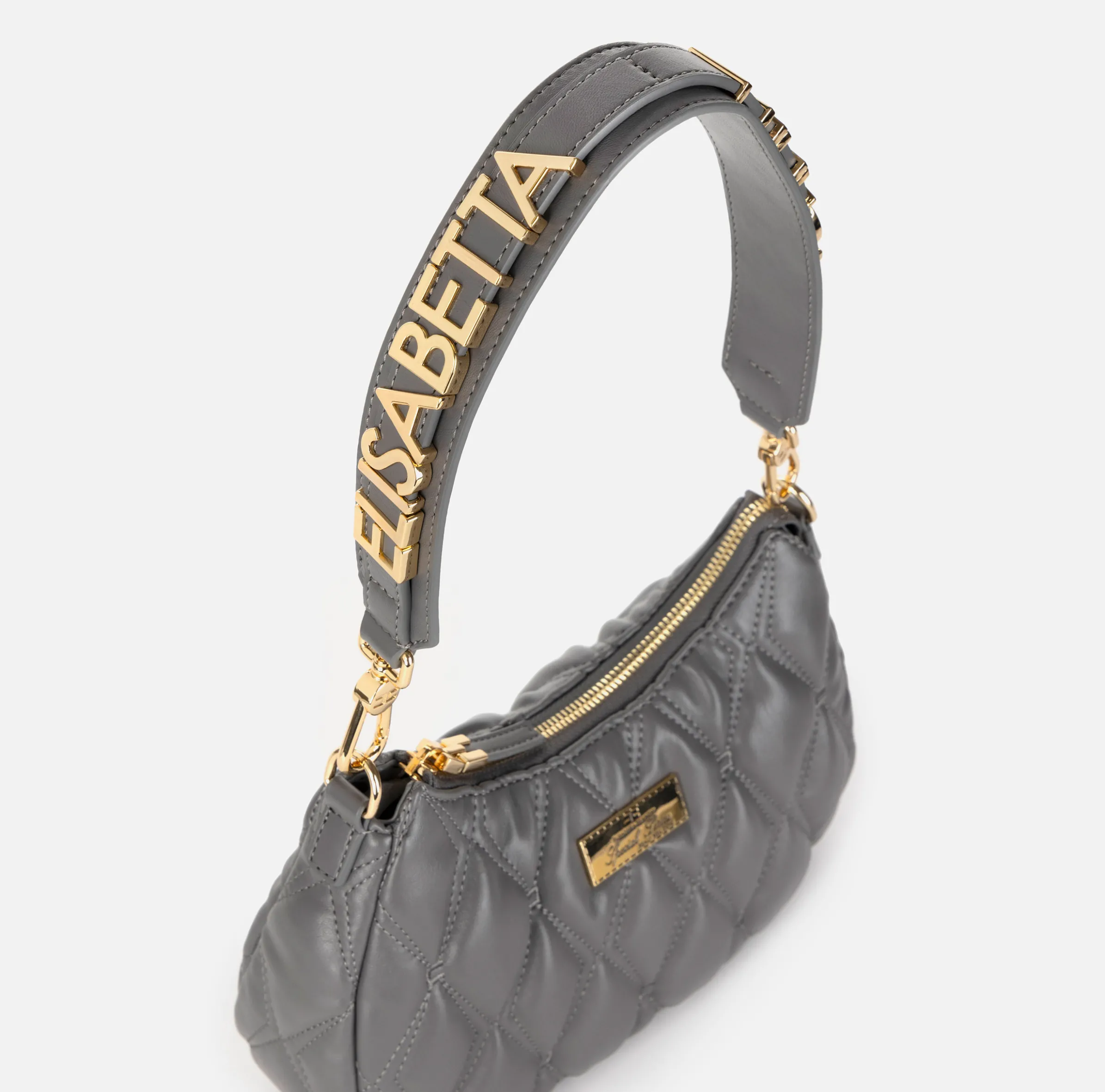 Borsa hobo in tessuto embossed con lettering