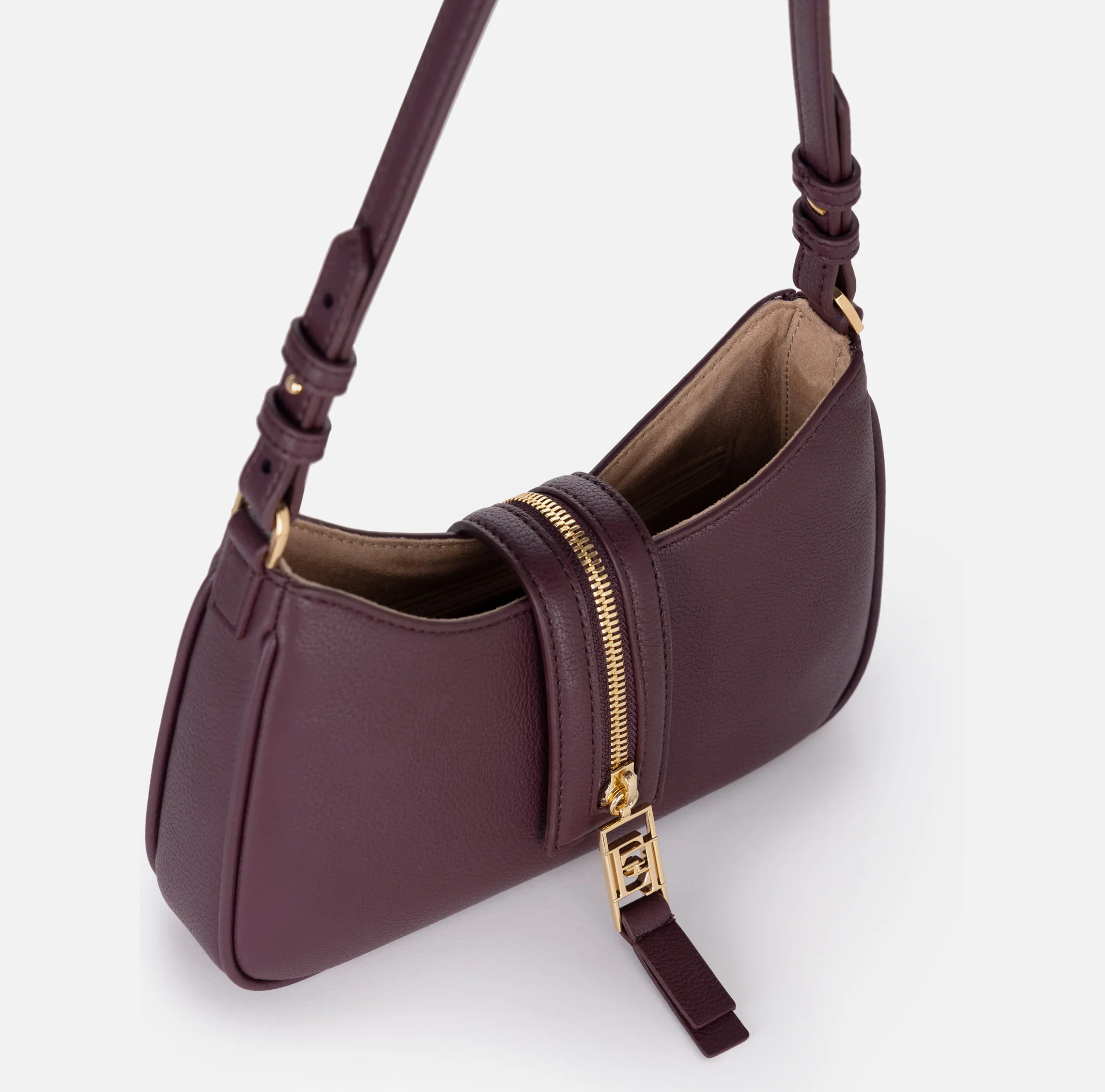Borsa hobo piccola in materiale effetto pelle con zip