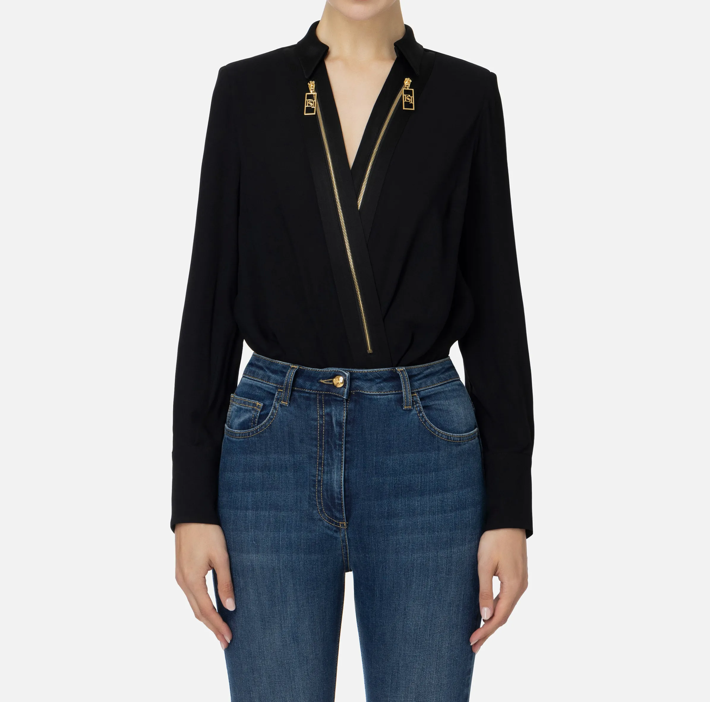 Camicia body in georgette e raso con zip