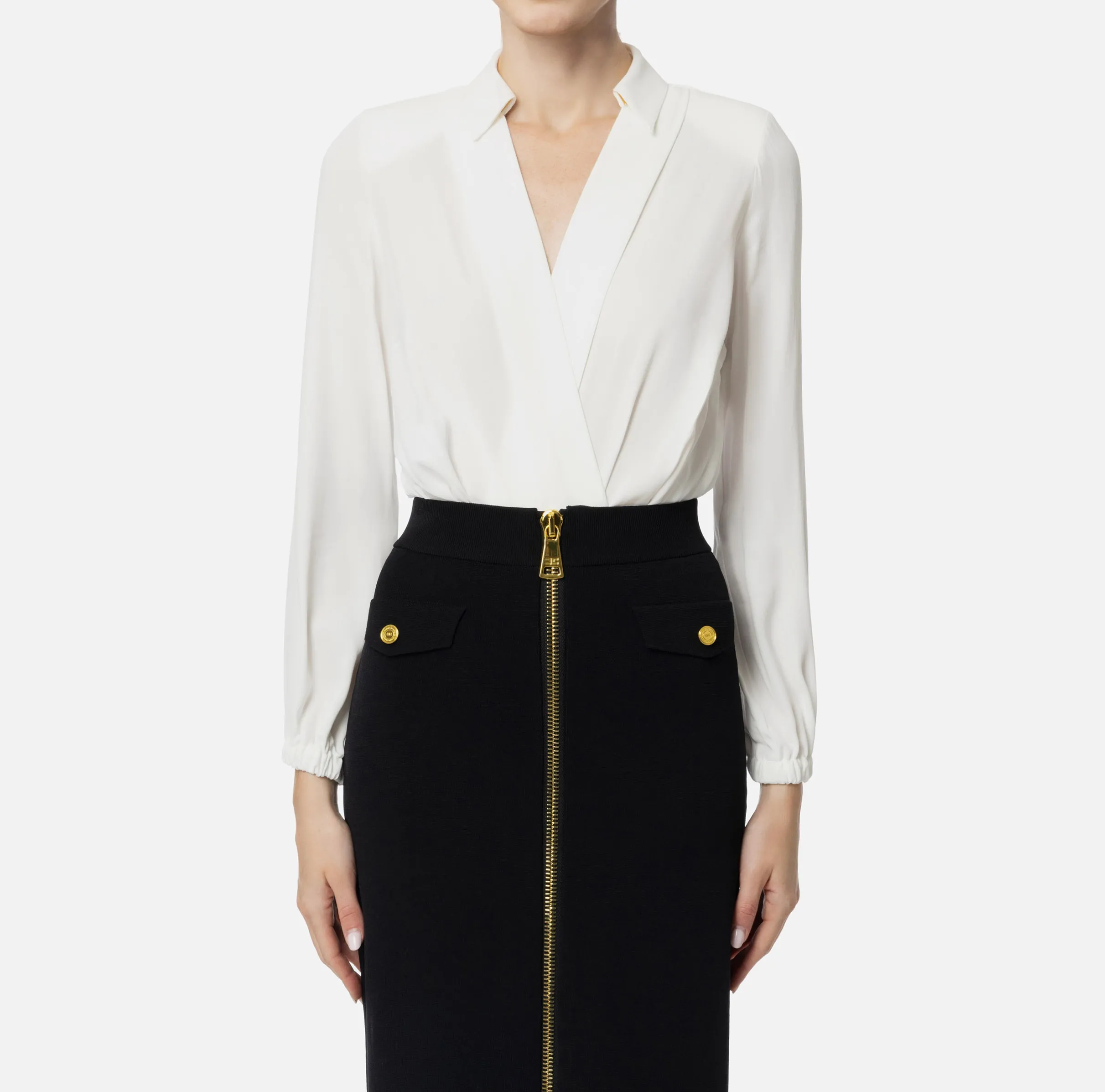 Camicia body in georgette con scollo incrociato