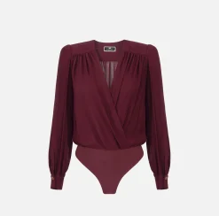 Camicia body in georgette con ricamo su spalle