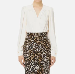 Camicia body in georgette con ricamo su spalle