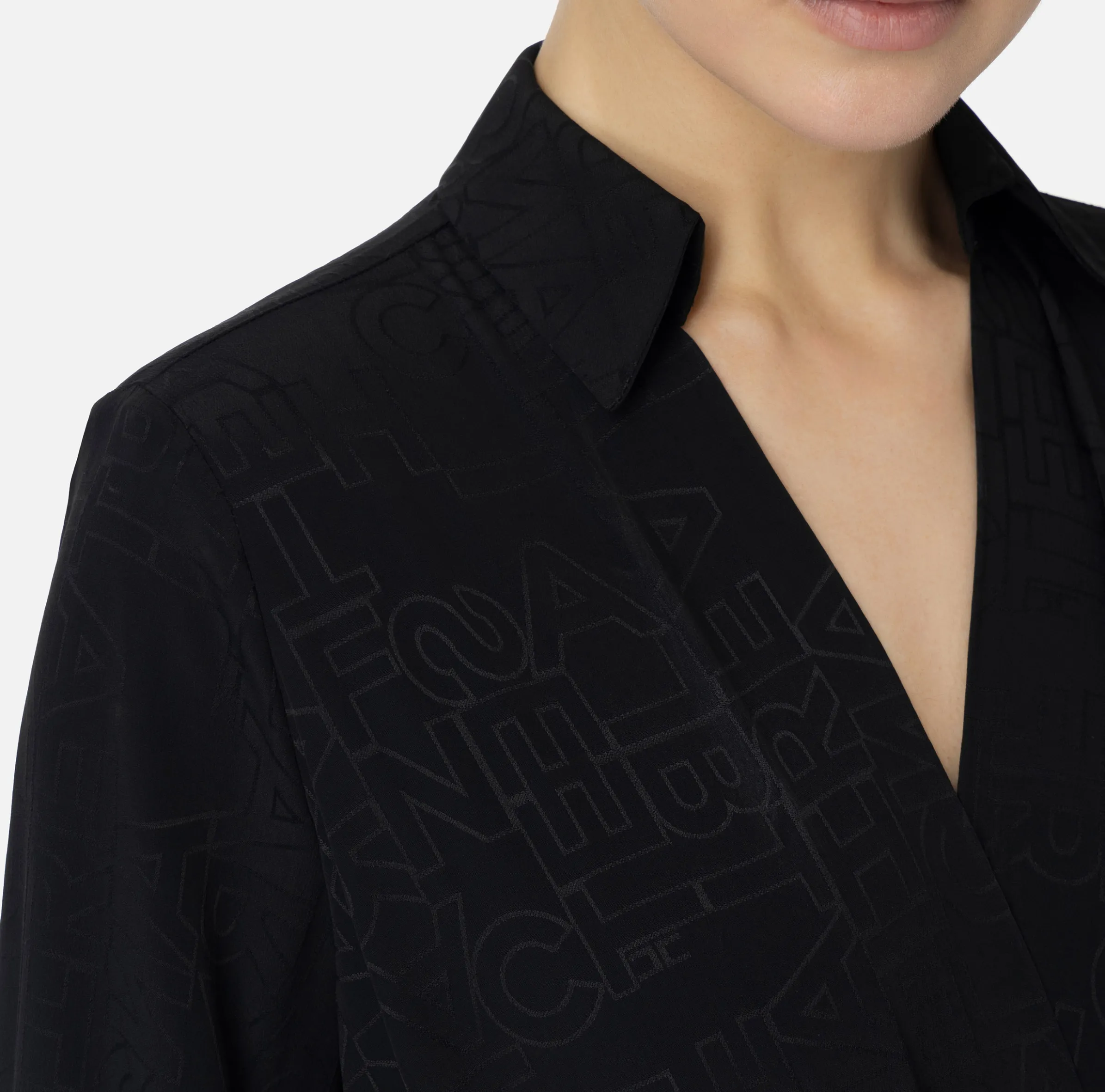 Camicia body in georgette jacquard lettering
