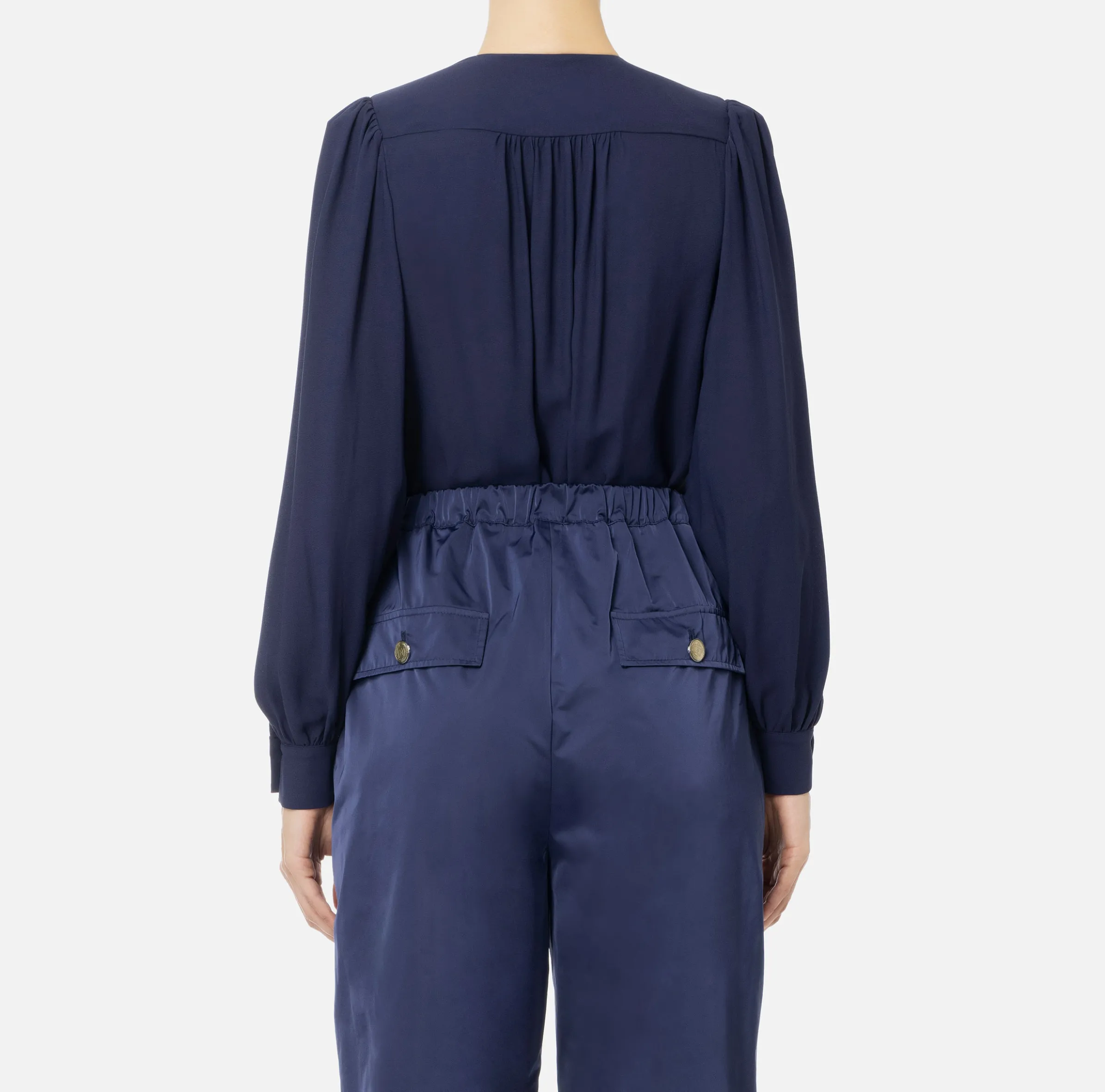 Camicia body in georgette con ricamo su spalle