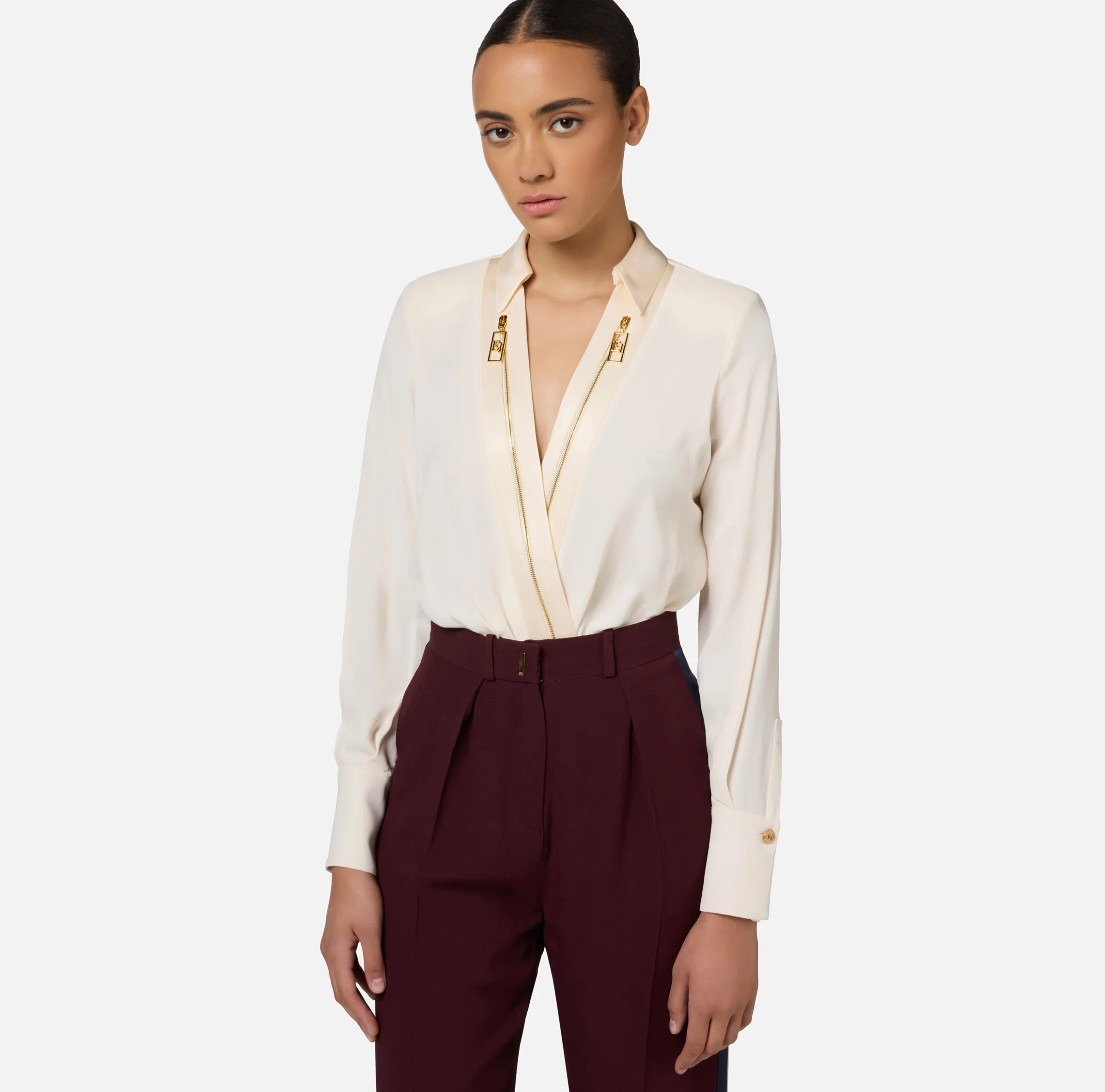 Camicia body in georgette e raso con zip
