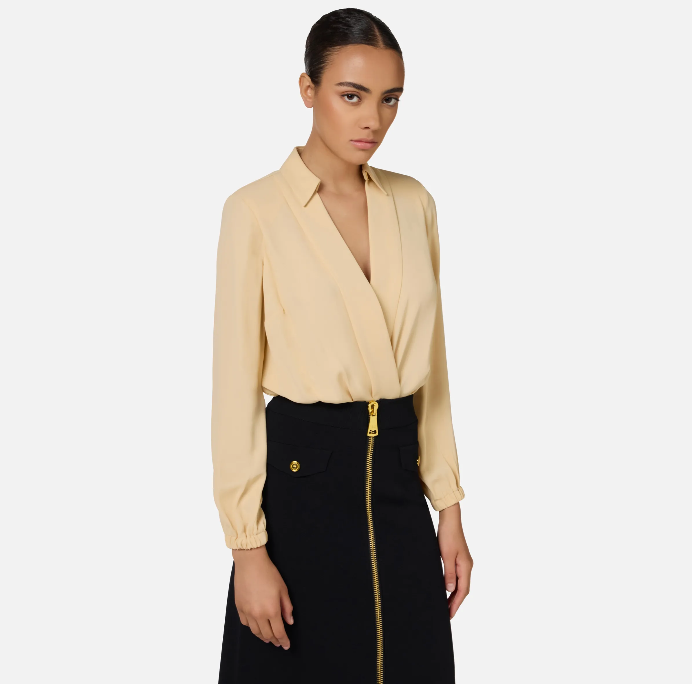 Camicia body in georgette con scollo incrociato