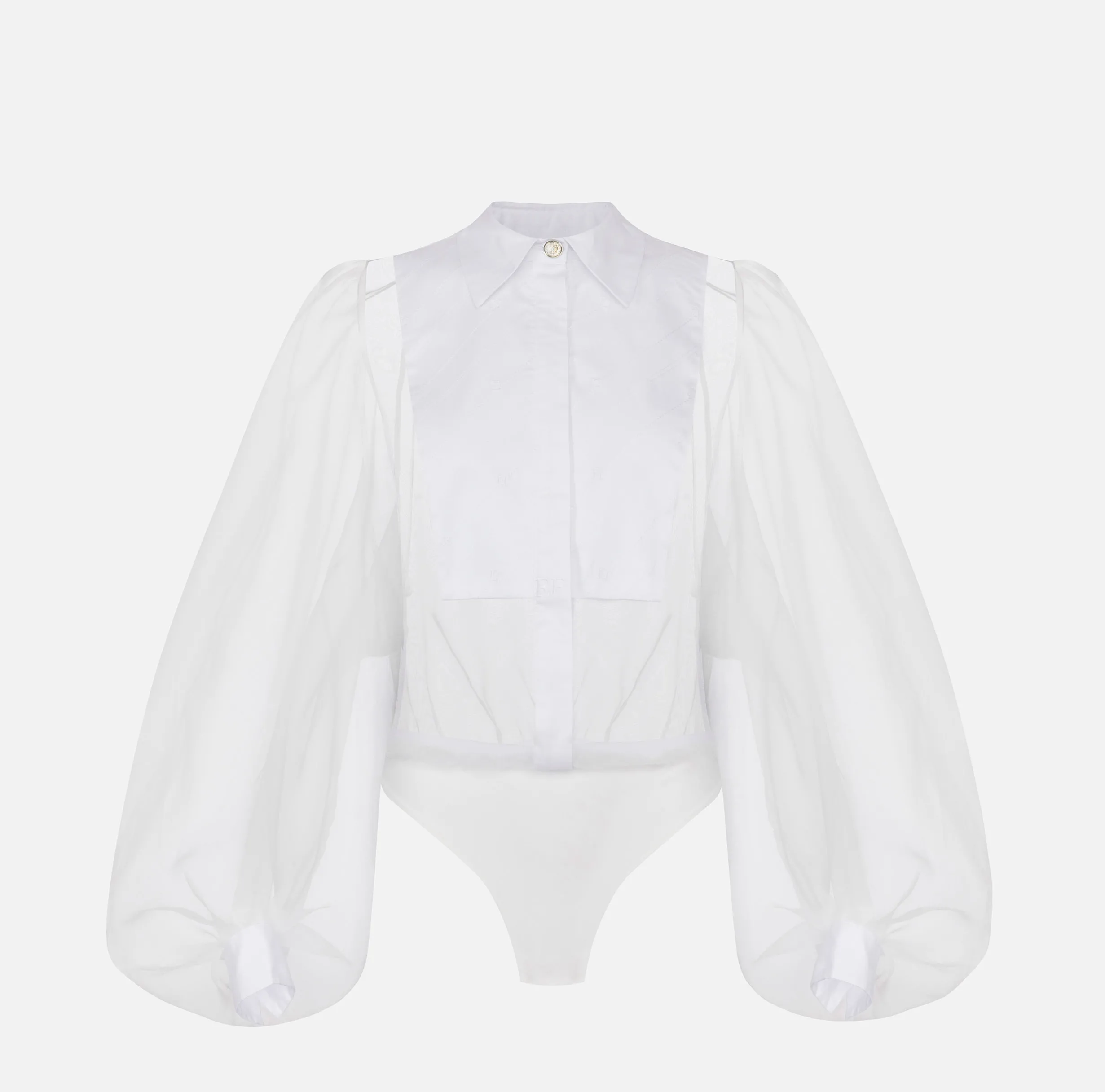 Camicia body in organza con plastron