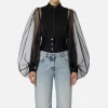 Camicia body in organza con plastron