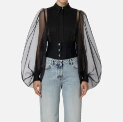 Camicia body in organza con plastron