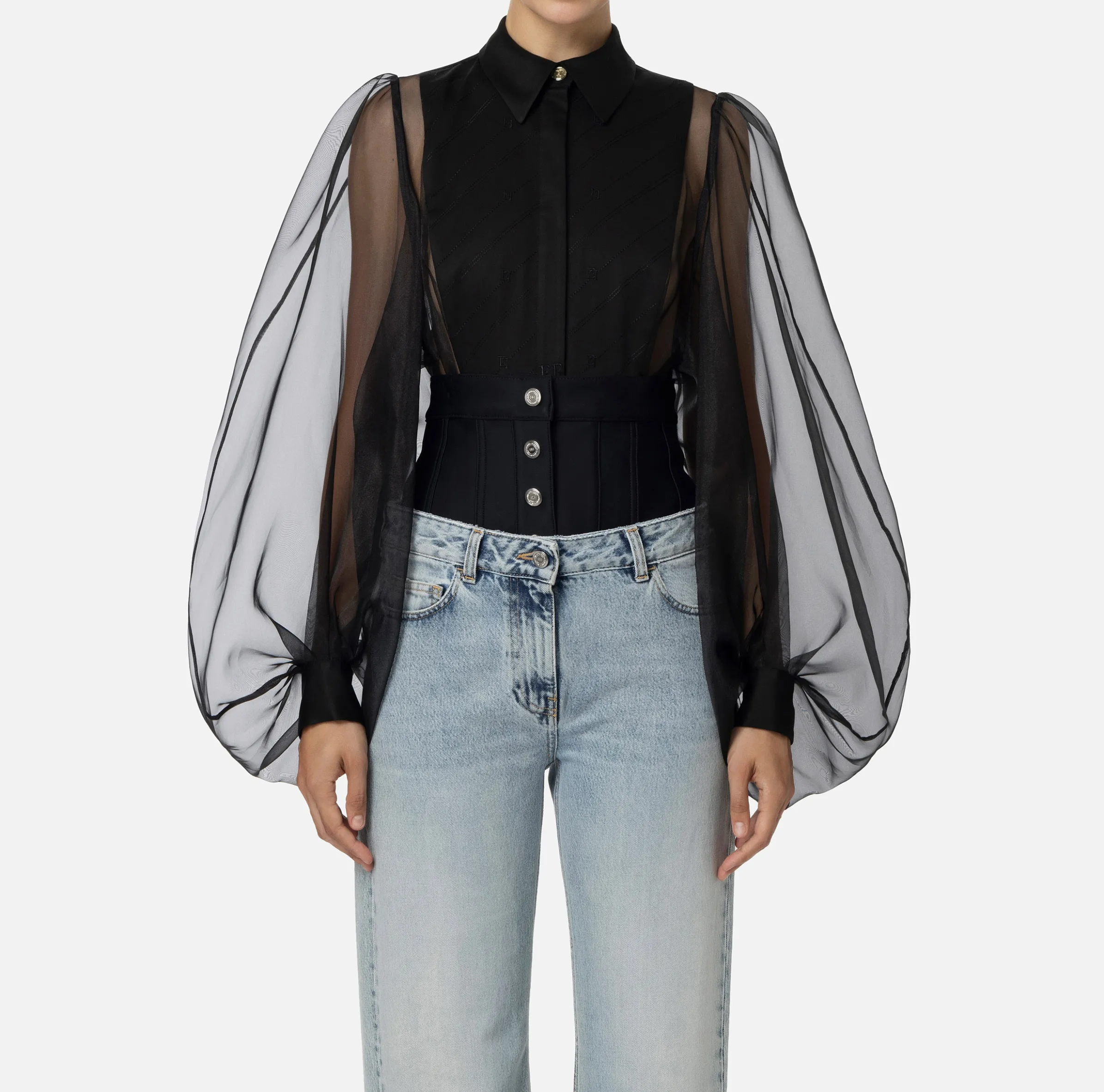 Camicia body in organza con plastron