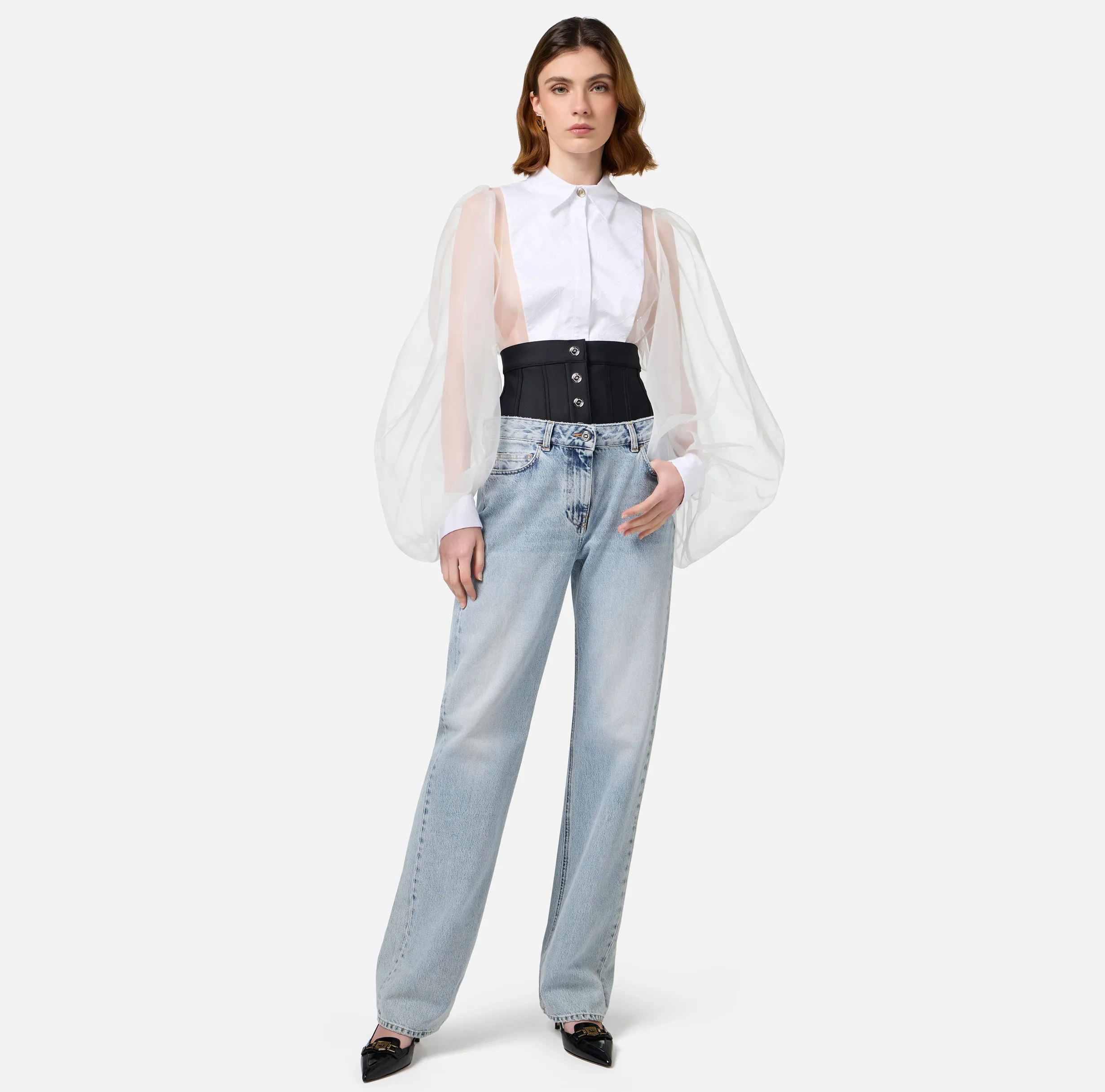 Camicia body in organza con plastron